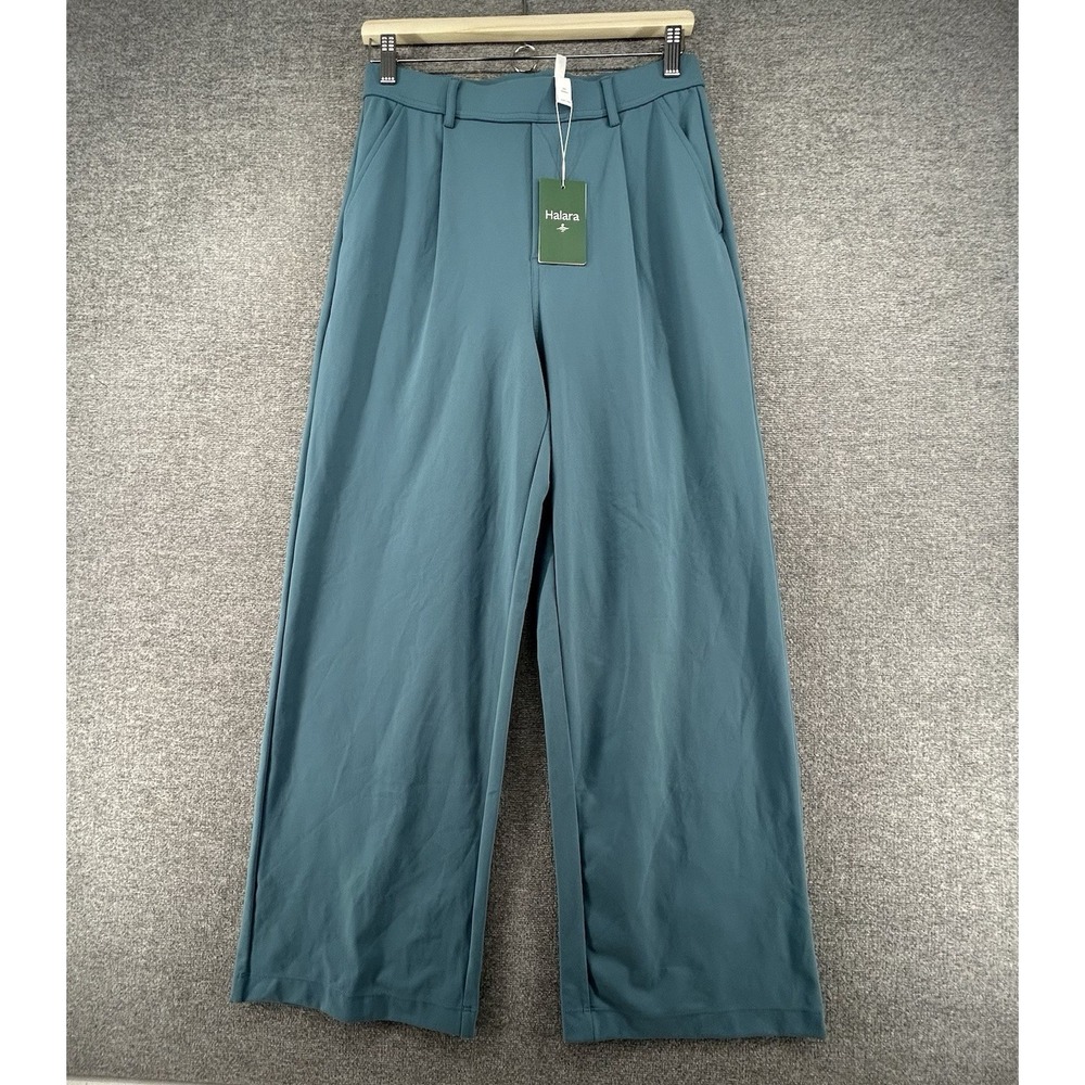 Halara Dress Pants Women Size Medium Teal High Rise‎ Stretch Pull On NEW